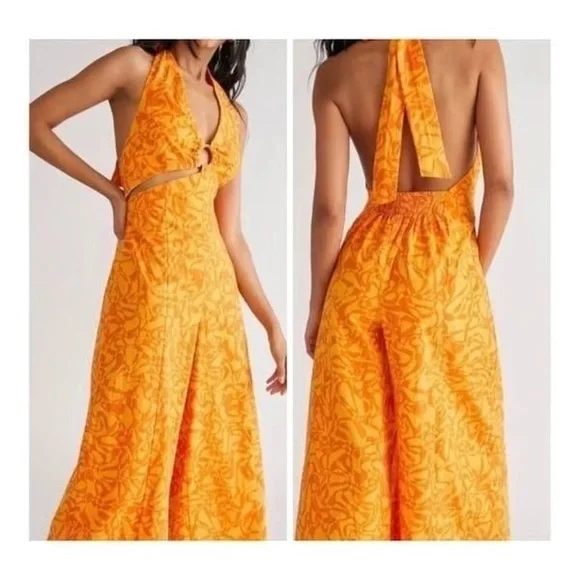 FREE PEOPLE Kida Wide Leg Jumpsuit - Orange - Picture 4 of 4